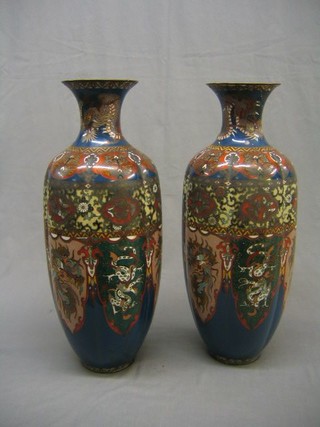 A large and impressive pair of 19th Century cloisonne enamel vases 25"