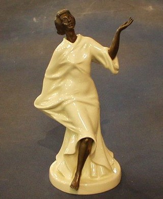 A Minton bronze and porcelain figure of a Grecian dancer, base marked MS6, 10"