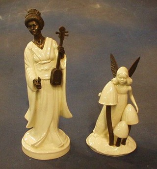 A Minton bronze and porcelain figure of  Meadowsweep SM50, (f and r), together with 1 other Geisha MS26 (f and r)