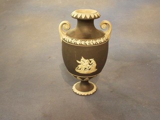 A Wedgwood black basalt twin handled vase 8"
