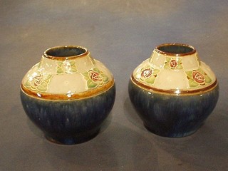 A pair of Royal Doulton Art Deco style vases, the base incised UBW8674E and marked Royal Doulton 5"
