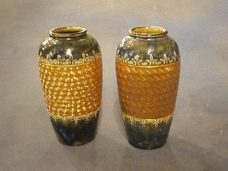 A pair of Royal Doulton salt glazed vases, the base marked Royal Doulton 7548G590 7"