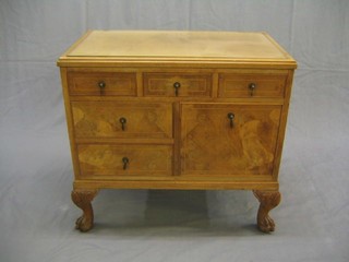 A bleached walnut Queen Anne style cocktail cabinet, inlaid satinwood stringing, fitted 5 short drawers, raised on cabriole supports  30"