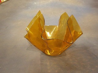 A large amber glass handkerchief vase 8"