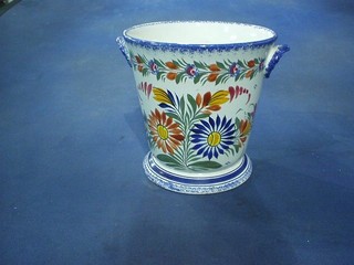 A Quimper twin handled jardiniere with floral decoration, base marked Henriot Quimper France 7"