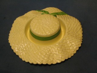 A 1930's Falcon ware pottery flower ring in the form of a ladies straw hat 12"