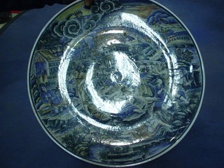 A circular Italian pottery charger decorated rejoicing figures and God 16"