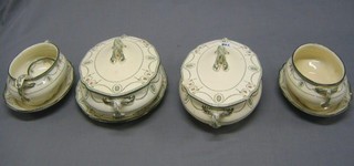 A Royal Doulton Countess pattern tureen and cover with matching stand, 1 other tureen and cover (chipped), 2 sauce tureens (1f) and 1 ladle