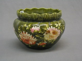 A green glazed pottery jardiniere 9"