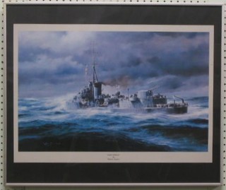 A coloured print after Robert Taylor "HMS Kelly" (Mount Batten's ship) 13" x 21"
