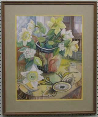 Diana Home, watercolour drawing still life "Vase of Daffodils" 17" x 13"