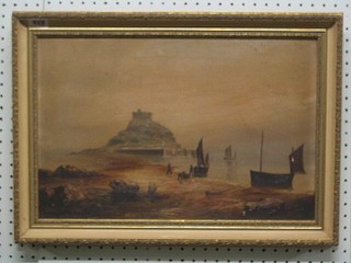 19th Century oil painting on canvas "St Michael's Mount" marked on the reverse John Richardson 1822, 12" x 18"