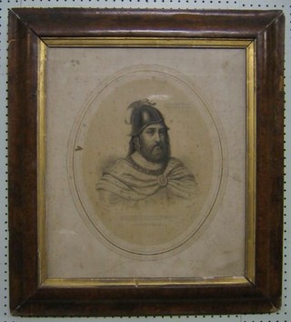 A Victorian monochrome print "Sir William Wallace"  15" oval, contained in a maple frame
