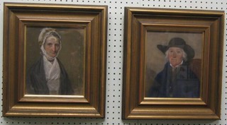 A pair of 18th/19th Century gouache head and shoulders portraits of lady and gentleman 9" x 8"