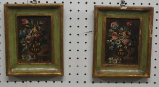 A Bambi, pair of oil paintings on board, still life studies "Flowers" 4" x 3"