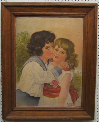 M Adam, oil painting on board "Portrait of a Boy and a Girl"  signed and dated 25 6 32, 19" x 14" 
