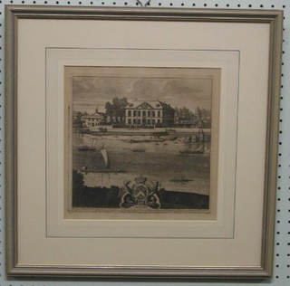 An 18th/19th Century engraving "A Prospect of the House of Tivitenham" belonging to His Excellency The Earl of Stratford" 10" x 10 1/2"