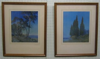 Marius Forestier, a pair of 1930's coloured prints "Mediterranean Scenes" 15" x 12" contained in oak frames