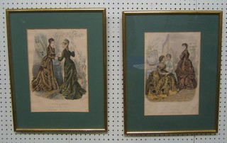 A pair of 19th Century French coloured fashion plates  13" x 9"