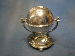 A Victorian engraved silver plated roll top egg boiler (missing burner)