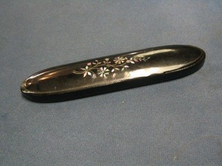 A 19th Century lacquered spectacle case 7" (some damage to side)