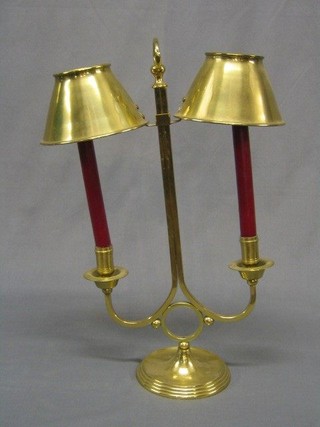 A reproduction 19th Century brass twin candle  library lamp