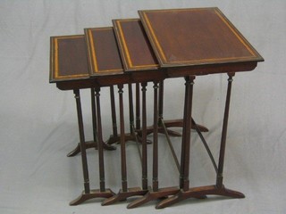 A quartetto of 4 Edwardian inlaid mahogany interfitting tables 22"