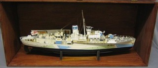 A radio controlled Matchbox model of a Flower Class Corvette 1-72 scale HMS Snowberry, cased and complete with remote control 