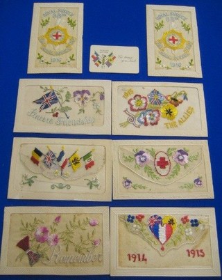 8 various WWI embroidered postcards