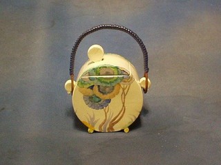 A 1930's Clarice Cliff pottery Bizarre pattern biscuit barrel and cover (handle F/R, slight chip to lid)
