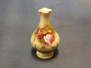 A Victorian Royal Worcester specimen vase of club form with floral decoration, the base  with green Royal Worcester mark and 21 dots, also marked 185 1549, 4" (chip to rim and cracked) 