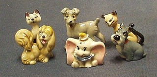 A Wade figure of Dumbo together with  3 dogs from Lady and the Tramp? and 2 Siamese cats