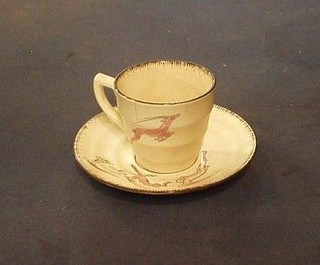 A Wedgwood Moonstone coffee can and saucer by Jean Knowles dated 1937 (slight crack to cup)