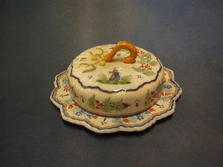 A Quimper circular faience cheese dish and cover, base marked Henriot Quimper (slight chip to base 9")