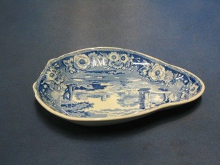 A Subbs 19th Century blue and white leaf shaped dish 9"