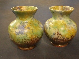 A pair of Art Deco blue and green globular shaped vases 7"