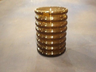 A ribbed Art Glass vase 9" (some chips to rim)