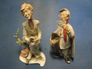 An Italian porcelain figure of a postman, base marked 1961 and 1 other of  a seated gentleman