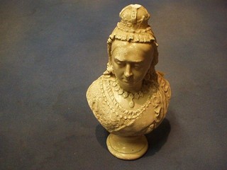 A plaster head and shoulders portrait bust of Queen Victoria, the reverse marked Jubilee 1897 (crown f) 9"