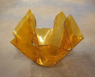A large amber glass handkerchief vase 8"