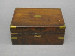 A Victorian rosewood writing slope with brass banding 12"