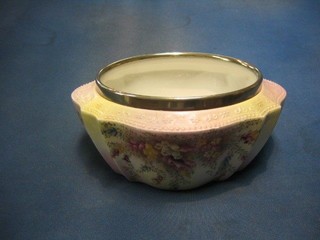 A Carltonware shaped salad bowl with floral decoration and silver plated mounts (slight crack) 10"