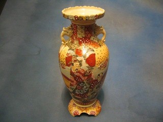 A late Japanese Satsuma porcelain vase decorated warriors 15"