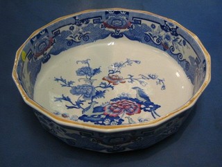 A circular blue and white pottery wash bowl 16" (chip to rim)