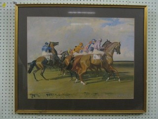 After Sir Alfred Munnings, a coloured print "The Start at Newmarket" 18" x 23"