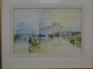 After Turner, a coloured print "Castle with Figures" 11" x 16"