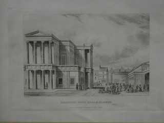 After E Fox, a monochrome print "Brighton Town Hall and Market" 6" x 11" contained in a Hogarth frame