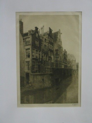 S N Daiting, limited edition monochrome print "Dutch Canal" 90/100, 13"  x 9"