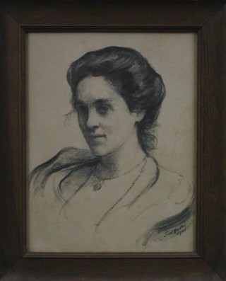 Fred Yates, a pencil drawing, head and shoulders portrait "The Honourable Mrs Henrietta Franklin", the reverse containing letters and details of the sitter 13" x 10"