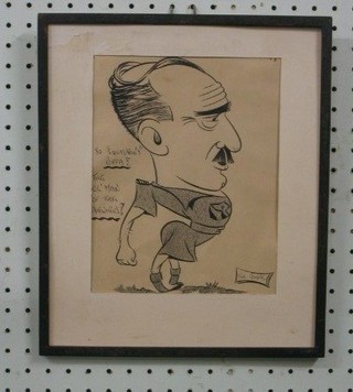 A WWII pen and ink caricature "The Joker 80 Squadrons Popa" 9" x 7"